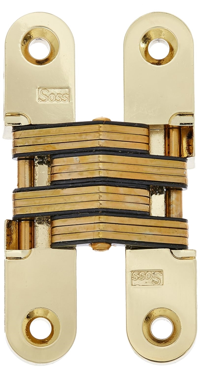 212US3.SOSS 0.75 x 3.75 in. Medium Duty Invisible Hinge for 1.12 in. Doors - Bright Brass Finish