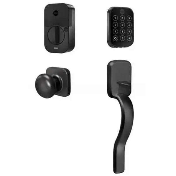 Assure Lock 2 Bundle with Key Free Touchscreen Wi-Fi Deadbolt, Ridgefield Handle Set Passage & Door Sense - Black Suede Powder Coat Finish