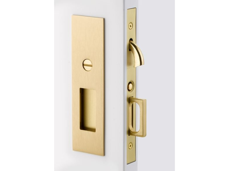 2154US4138 1.37 in. Narrow Modern Rectangular Passage Pocket Door Mortise Lock - Satin Brass