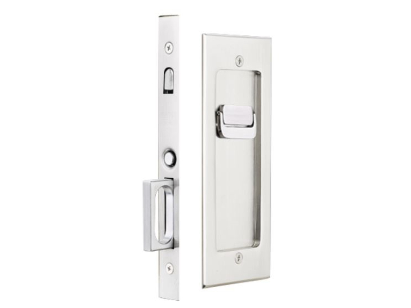 2115US3NL134 1.75 in. Modern Rectangular Privacy Pocket Door Mortise Lock - Unlacquered Brass