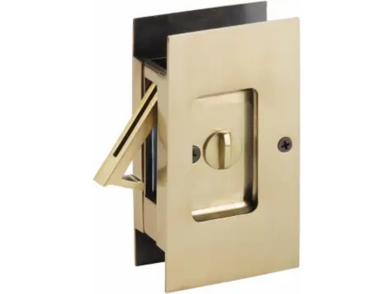 2107US15 1.37 to 1.75 in. Modern Rectangular Passage Pocket Door Lock - Satin Nickel