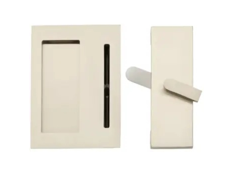 222202US15 Modern Rectangular Barn Door Privacy Lock & Flush Pull - Satin Nickel