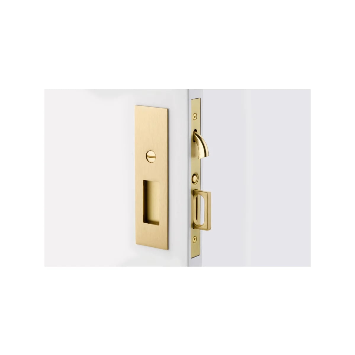 2155US4134 1.75 in. Narrow Modern Rectangular Privacy Pocket Door Mortise Lock - Satin Brass Finish