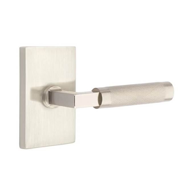 5052US15.LSUS15.KNUS15 L-Square Stem Knurled Lever Dummy Pair with Modern Rectangular Rose for 1.25 to 2 in. Door - Satin Nickel