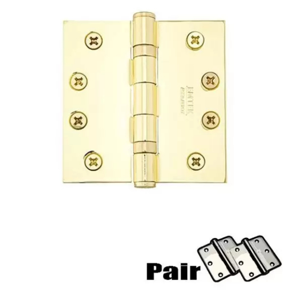 96414US3NL 4 x 4 in. Square Solid Brass Heavy Duty Ball Bearing Hinges, Unlacquered Brass Finish - Pack of 2