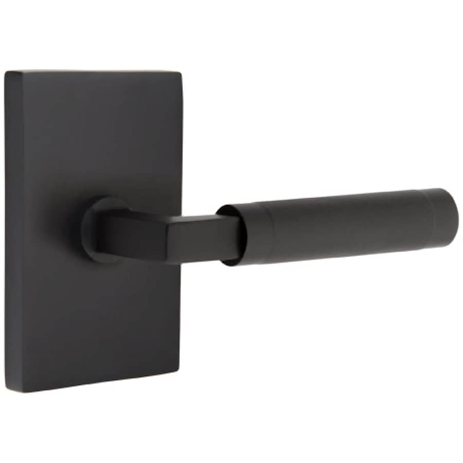2.37 in. L-Square Stem Knurled Left Hand Backset Privacy Door Lever with Modern Rectangular Rose for 1.25 to 2 in. Door - Flat Black