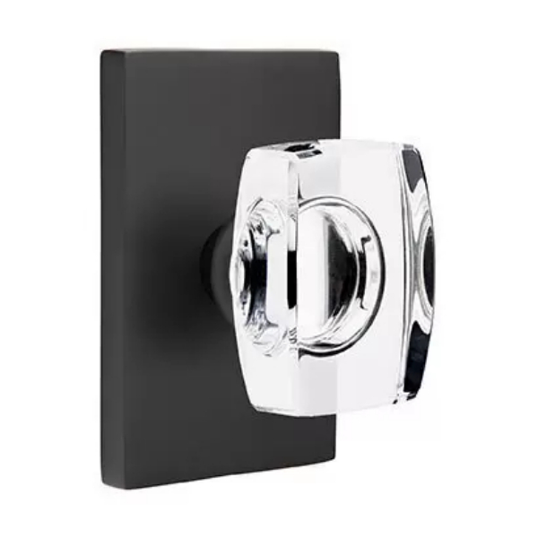 5212WSUS19 2.375 in. Windsor Glass Backset Privacy Knob with Modern Rectangular Rose for 1.25 To 2 in. Door - Flat Black Finish