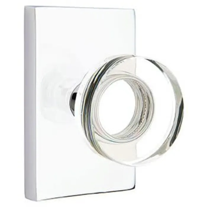 5052MDCUS26 1.25 To 2 in. Door Modern Disc Glass Dummy Knob with Rectangular Rose - Polished Chrome Finish