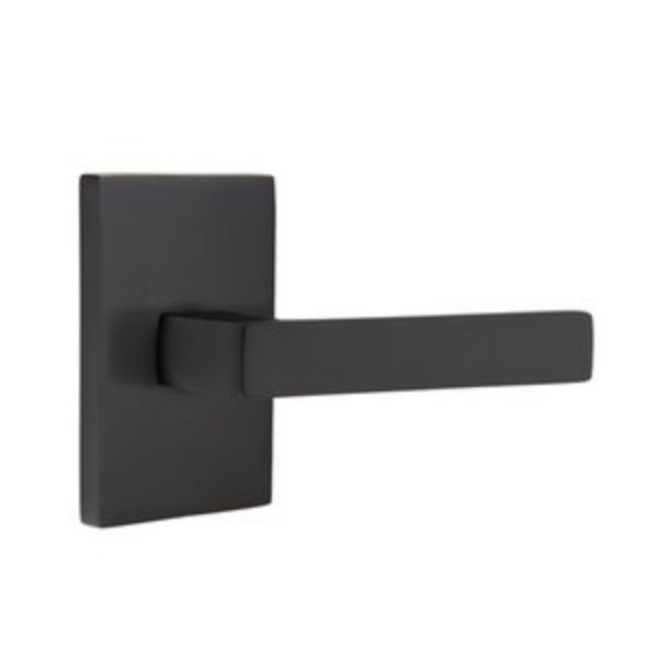 5112DTUS19LH 2.375 in. Dumont Left Hand Backset Passage Lever with Modern Rectangular Rose for 1.25 To 2 in. Door - Flat Black Finish
