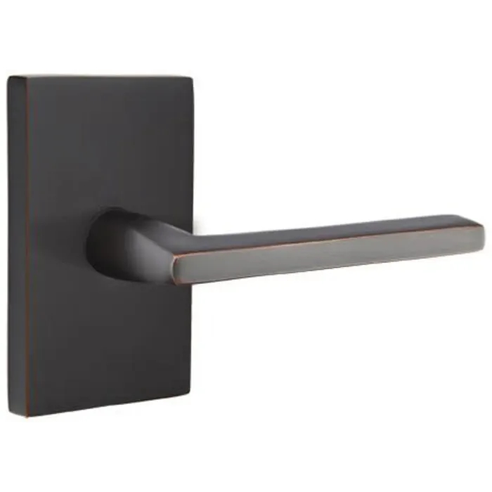 2.375 in. Helios Backset Passage Lever with Modern Rectangular Rose & CF Mechanism for 1.375 To 1.75 in. Door - Oil Rubbed Bronze Finish