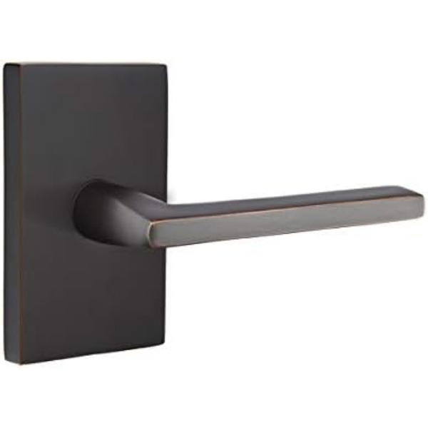 2.375 in. Helios Backset Privacy Lever with Modern Rectangular Rose & CF Mechanism for 1.375 To 1.75 in. Door - Oil Rubbed Bronze Finish