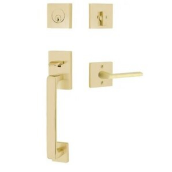 4820HLOUS4LH 2.375 & 2.75 in. Helios Lever Left Hand Backset Single Cylinder Baden Tubular Handle Set - Satin Brass Finish