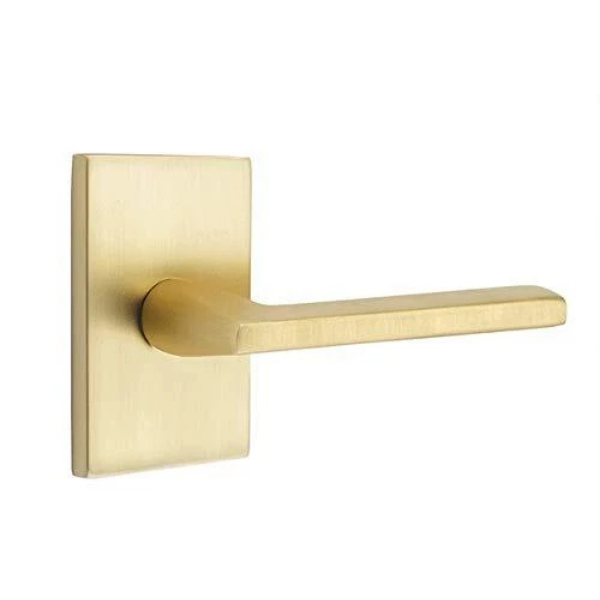 5052HLOUS4 Helios Lever Dummy Pair with Modern Rectangular Rose for 1.25 To 2 in. Door - Satin Brass Finish