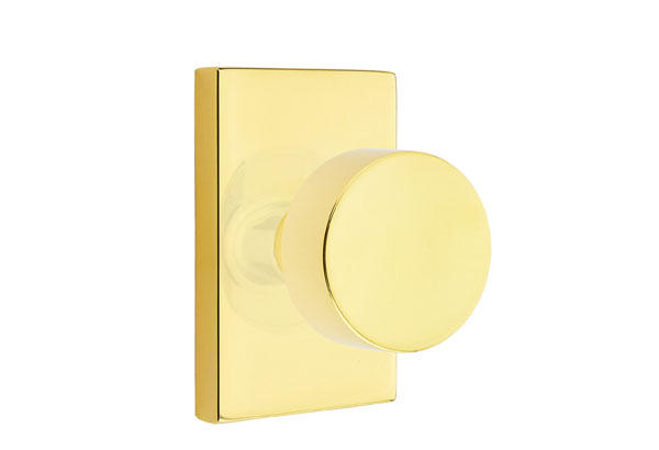 5052ROUUS3NL Round Dummy Knob with Modern Rectangular Rose for 1.25 To 2 in. Door - Unlacquered Brass Finish
