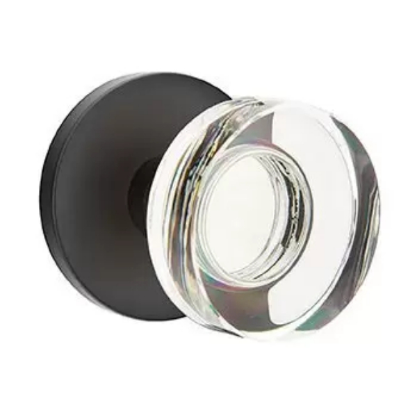 5109MDCUS19 2.375 in. Modern Disc Glass Backset Passage Knob with Disk Rose for 1.25 To 2 in. Door - Flat Black Finish