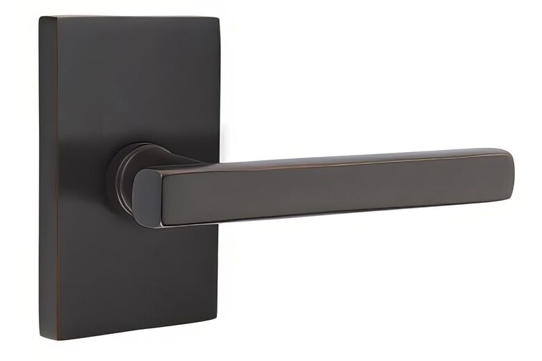 5112FRLUS10BLH 2.375 in. Freestone Left Hand Backset Passage Lever with Modern Rectangular Rose for 1.25 To 2 in. Door - Oil Rubbed Bronze Finish