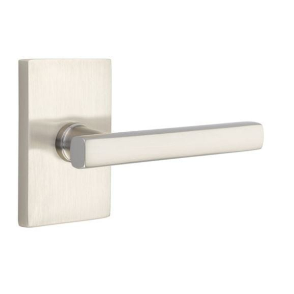 5112FRLUS15LH 2.375 in. Freestone Left Hand Backset Passage Lever with Modern Rectangular Rose for 1.25 To 2 in. Door - Satin Nickel Finish