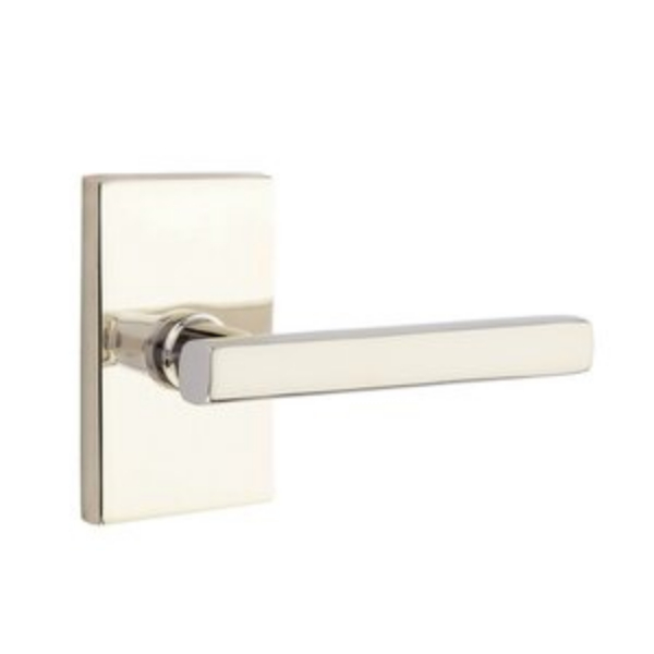 5052FRLUS14 Freestone Lever Dummy Pair with Modern Rectangular Rose for 1.25 To 2 in. Door - Polished Nickel Lifetime Finish