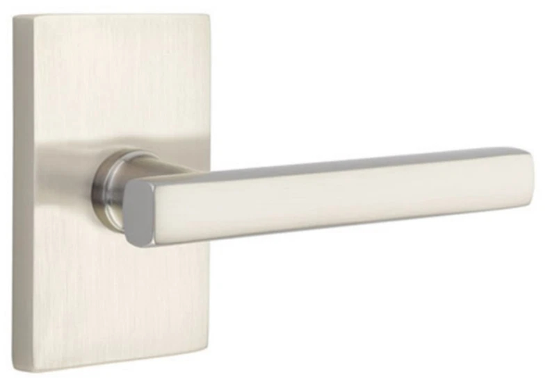 5052FRLUS15 Freestone Lever Dummy Pair with Modern Rectangular Rose for 1.25 To 2 in. Door - Satin Nickel Finish