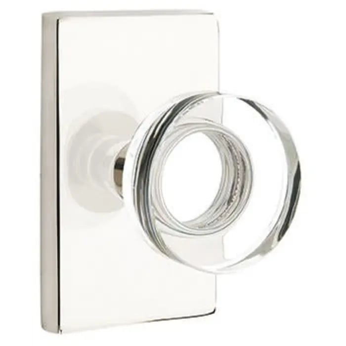 5052MDCUS14 Modern Disc Glass Dummy Knob with Rectangular Rose for 1.25 To 2 in. Door - Polished Nickel Lifetime Finish