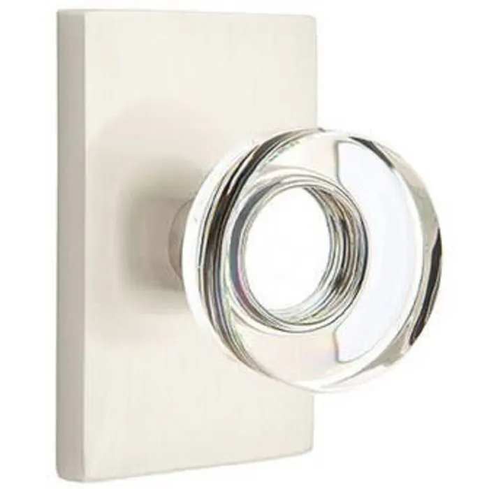 5052MDCUS15 Modern Disc Glass Dummy Knob with Rectangular Rose for 1.25 To 2 in. Door - Satin Nickel Finish
