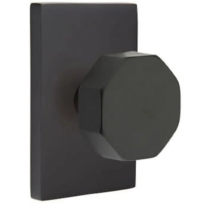5052OCTUS19 Octagon Dummy Knob with Modern Rectangular Rose for 1.25 To 2 in. Door - Flat Black Finish