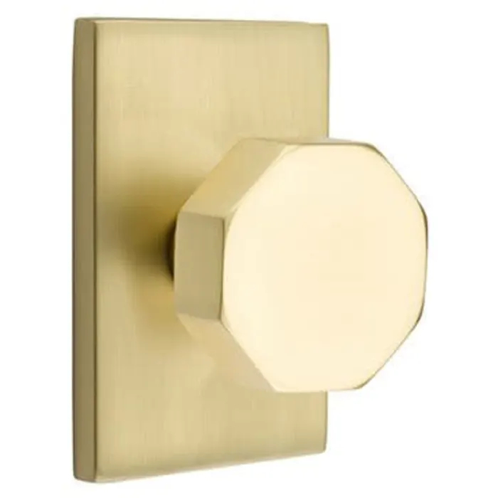 5052OCTUS4 Octagon Dummy Knob with Modern Rectangular Rose for 1.25 To 2 in. Door - Satin Brass Finish