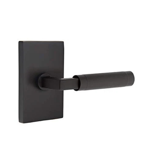 5052US19.LSUS19.KNUS19 L-Square Stem Knurled Lever Dummy Pair with Modern Rectangular Rose for 1.25 To 2 in. Door - Flat Black Finish