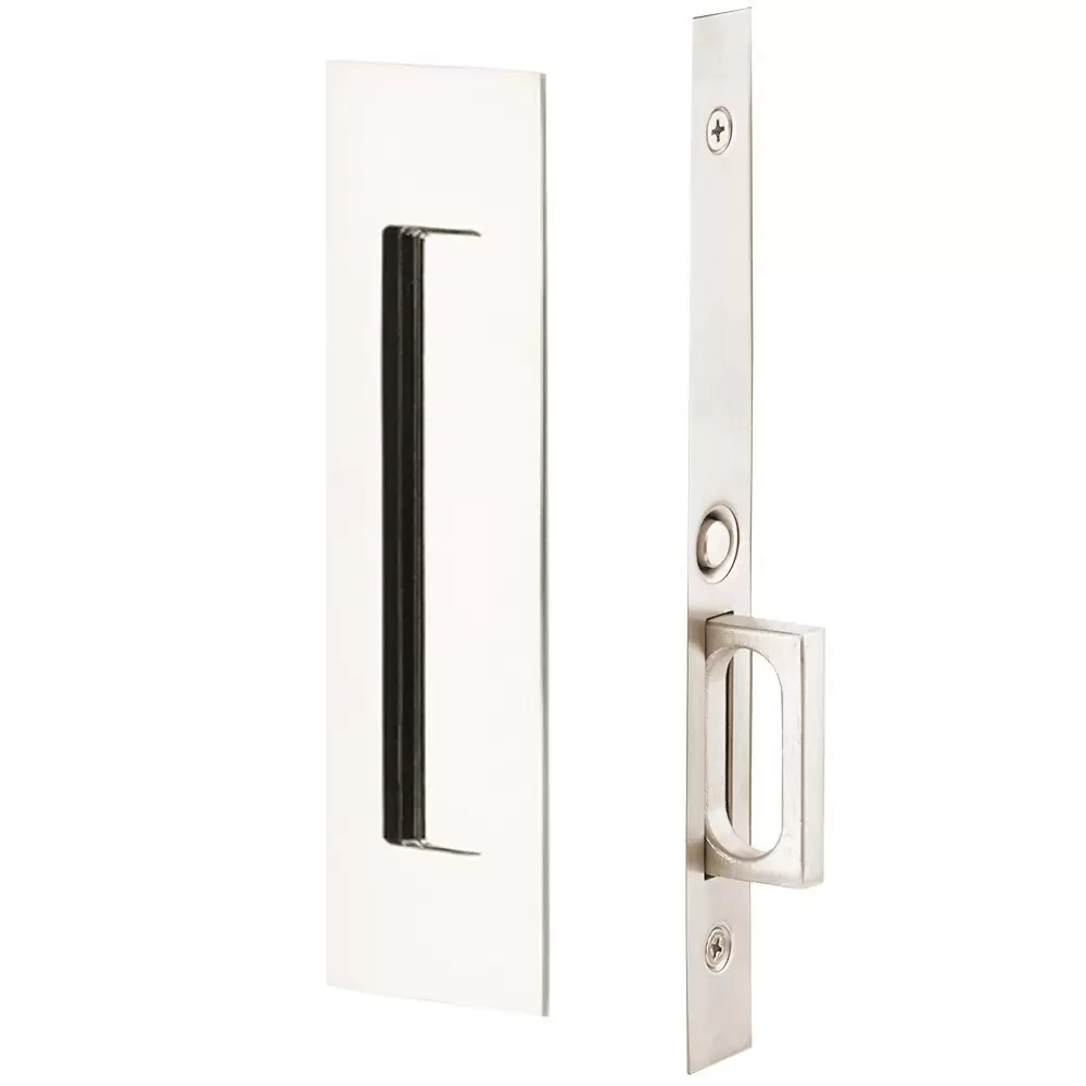 2154US14134 Narrow Modern Rectangular Passage Pocket Door Mortise Lock for 1.75 in. Door - Polished Nickel Lifetime Finish