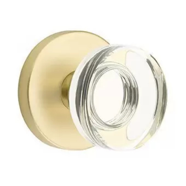 5109MDCUS4 2.375 in. Modern Disc Glass Backset Passage Knob with Disk Rose for 1.25 To 2 in. Door - Satin Brass Finish