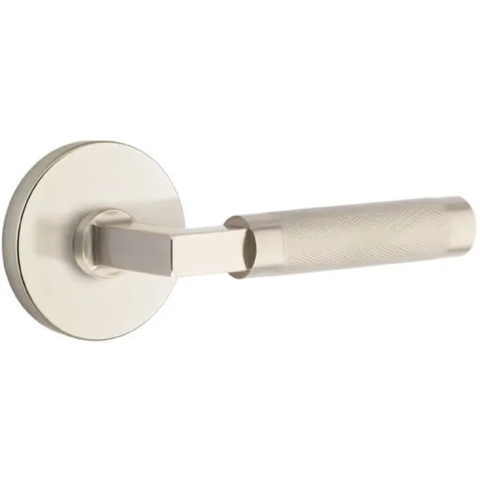 2.375 in. L-Square Stem Knurled Right Hand Backset Passage Lever with Disk Rose for 1.25 To 2 in. Door - Satin Nickel Finish