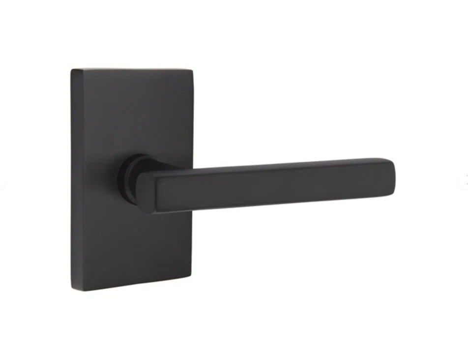 5112FRLUS19RH 2.375 in. Freestone Right Hand Backset Passage Lever with Modern Rectangular Rose for 1.25 To 2 in. Door - Flat Black Finish