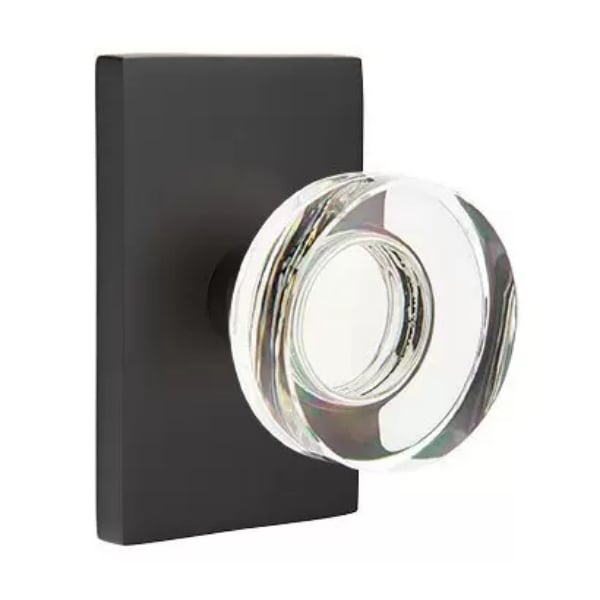 5112MDCUS19 2.375 in. Modern Disc Glass Backset Passage Knob with Modern Rectangular Rose for 1.25 To 2 in. Door - Flat Black Finish