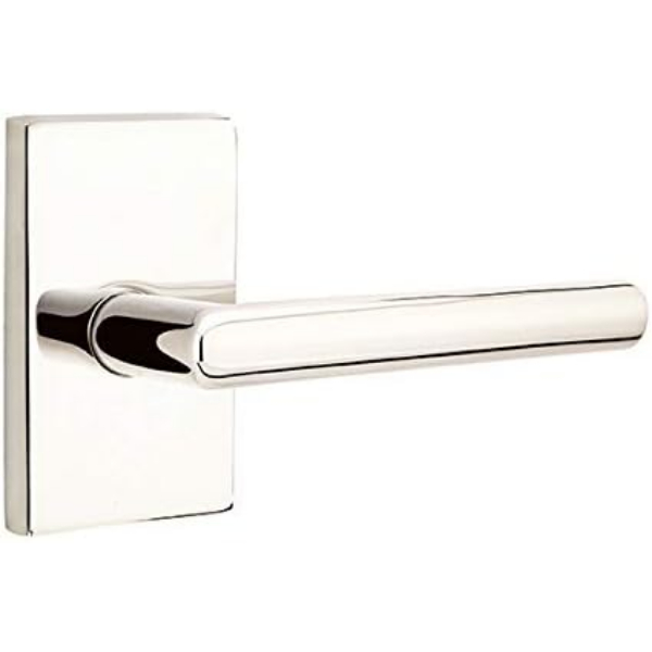 2.375 in. Stuttgart Right Hand Backset Lever Privacy with Modern Rectangular Rose for 1.25 To 2 in. Door - Polished Nickel Lifetime Finish