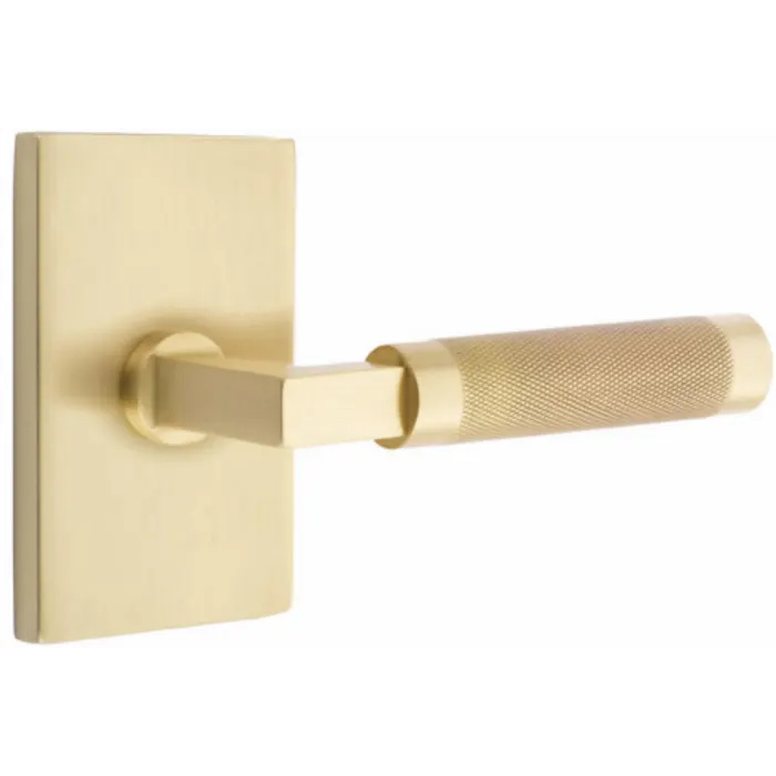 2.375 in. L-Square Stem Knurled Right Hand Backset Lever Privacy with Modern Rectangular Rose for 1.25 To 2 in. Door - Satin Brass Finish