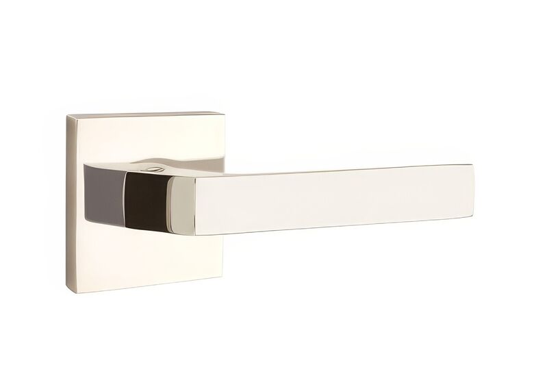 C5210STUUS14 2.375 in. Stuttgart Backset Privacy Lever with Square Rose & CF Mechanism for 1.375 To 1.75 in. Door - Polished Nickel Lifetime Finish