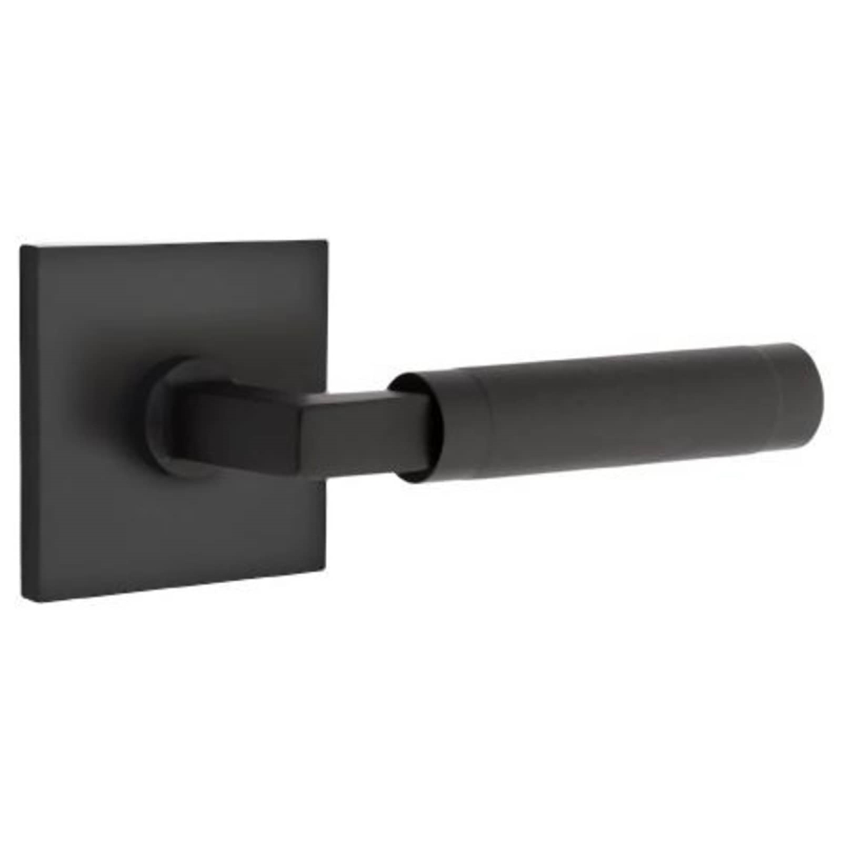 2.375 in. L-Square Stem Knurled Backset Privacy Lever with Square Rose & CF Mechanism for 1.375 To 1.75 in. Door - Flat Black Finish
