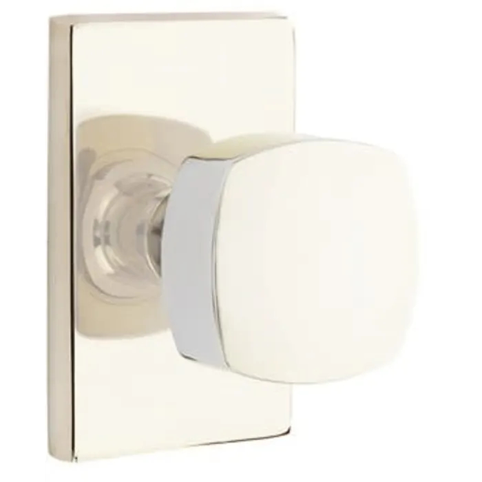 5112FRKUS14 2.375 in. Freestone Backset Passage Knob with Modern Rectangular Rose for 1.25 To 2 in. Door - Polished Nickel Lifetime Finish