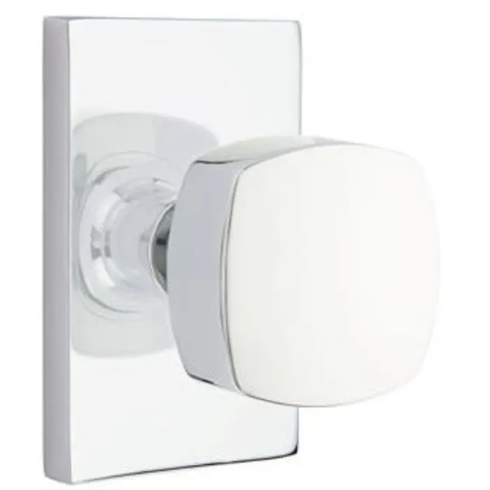 5112FRKUS26 2.375 in. Freestone Backset Passage Knob with Modern Rectangular Rose for 1.25 To 2 in. Door - Polished Chrome Finish
