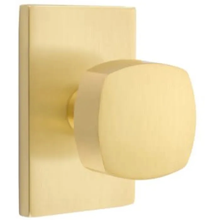 5112FRKUS4 2.375 in. Freestone Backset Passage Knob with Modern Rectangular Rose for 1.25 To 2 in. Door - Satin Brass Finish