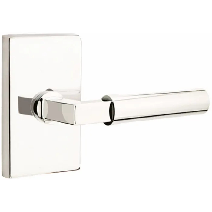 2.375 in. Hercules Right Hand Backset Passage Lever with Modern Rectangular Rose for 1.25 To 2 in. Door - Polished Nickel Lifetime Finish