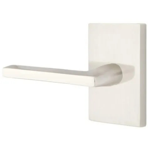 2.375 in. Helios Left Hand Backset Radius Latch Strike Passage Lever with Modern Rectangular Rose for 1.25 To 2 in. Door - Satin Nickel Finish