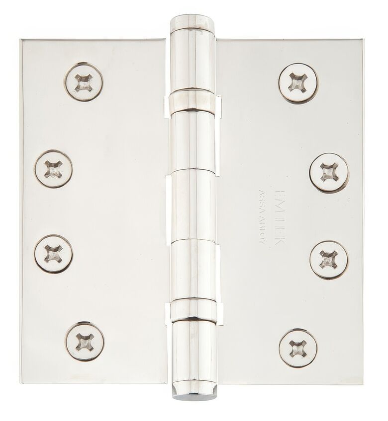 94015US14 4.5 x 4.5 in. Square Steel Heavy Duty Ball Bearing Hinges, Polished Nickel Finish - Pack of 2