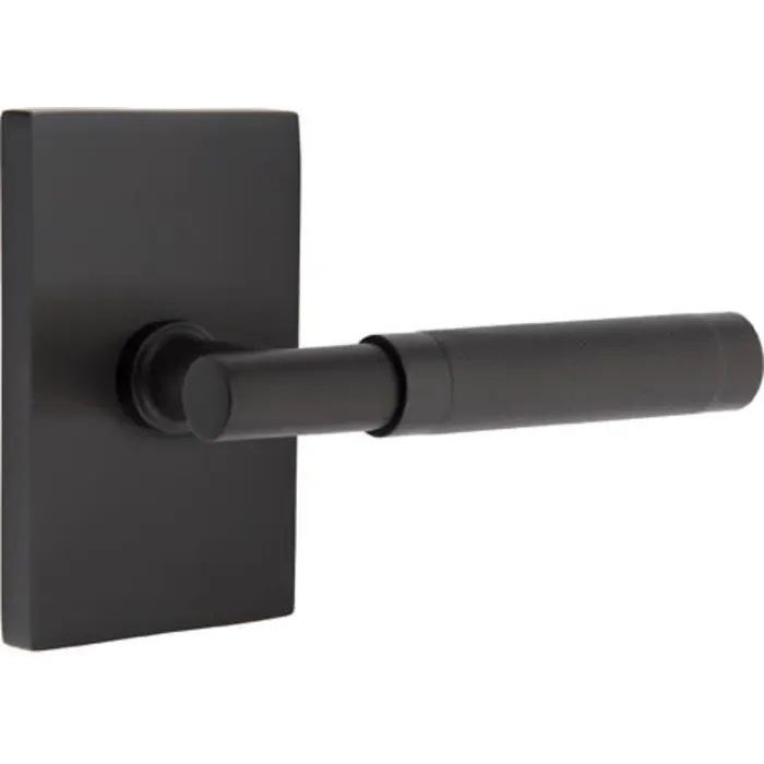 2.375 in. T-Bar Stem Knurled Backset Passage Lever with Modern Rectangular Rose & CF Mechanism for 1.375 To 1.75 in. Door - Flat Black Finish