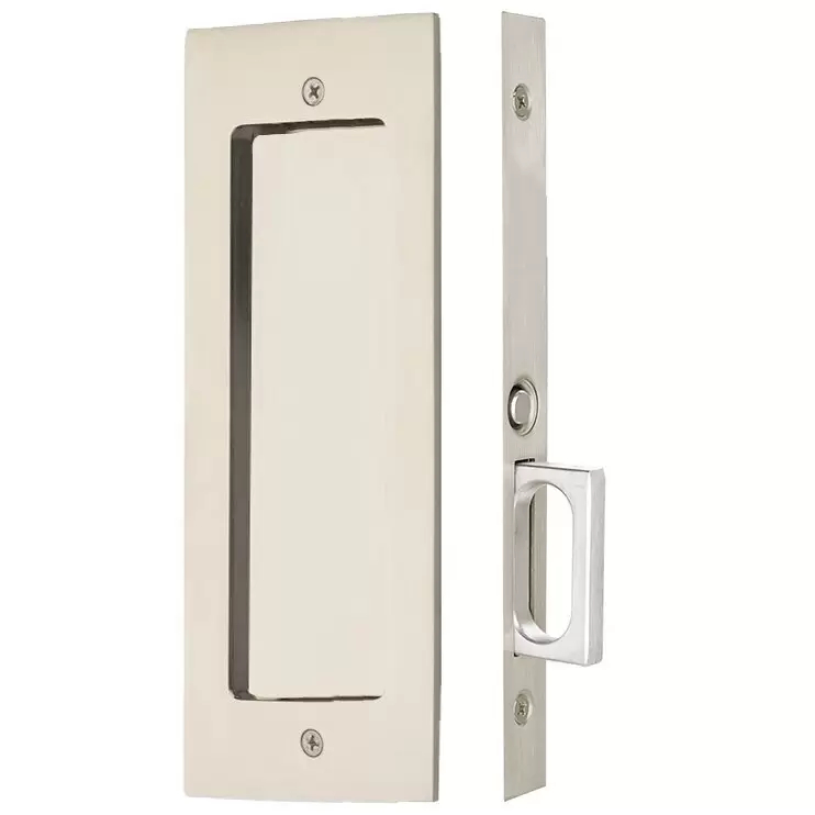 2114US14138 1.375 in. Modern Rectangular Passage Pocket Door Mortise Lock - Polished Nickel Lifetime Finish