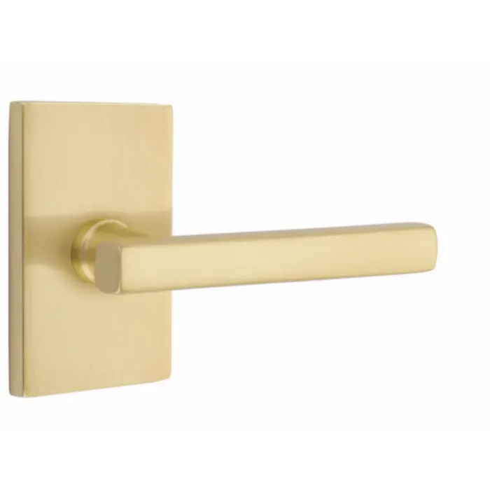 5052FRLUS4 1.25 To 2 in. Door Freestone Lever Dummy Pair with Modern Rectangular Rose - Satin Brass Finish