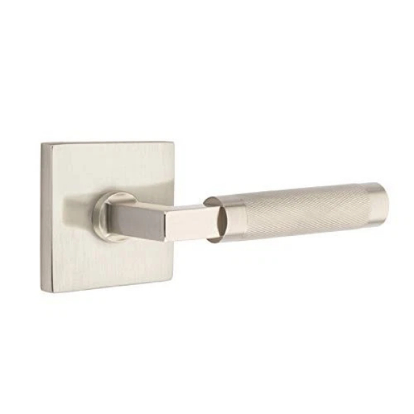 2.375 in. L-Square Stem Knurled Left Hand Backset Privacy Lever with Square Rose for 1.25 To 2 in. Door - Satin Nickel Finish