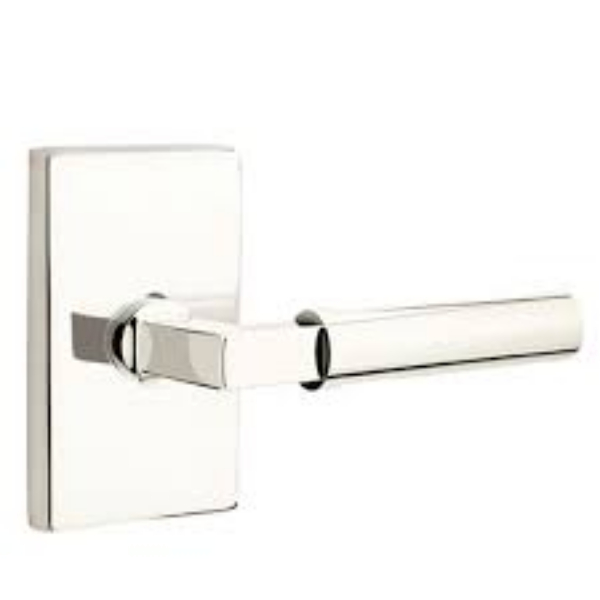 2.375 in. Hercules Left Hand Backset Privacy Lever with Modern Rectangular Rose for 1.25 To 2 in. Door - Polished Nickel Lifetime Finish