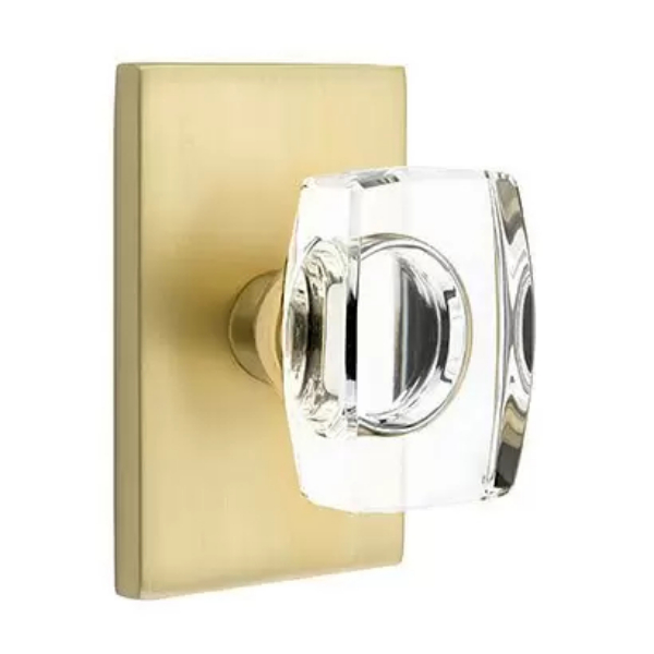 5212WSUS4 2.375 in. Windsor Glass Backset Privacy Knob with Modern Rectangular Rose for 1.25 To 2 in. Door - Satin Brass Finish