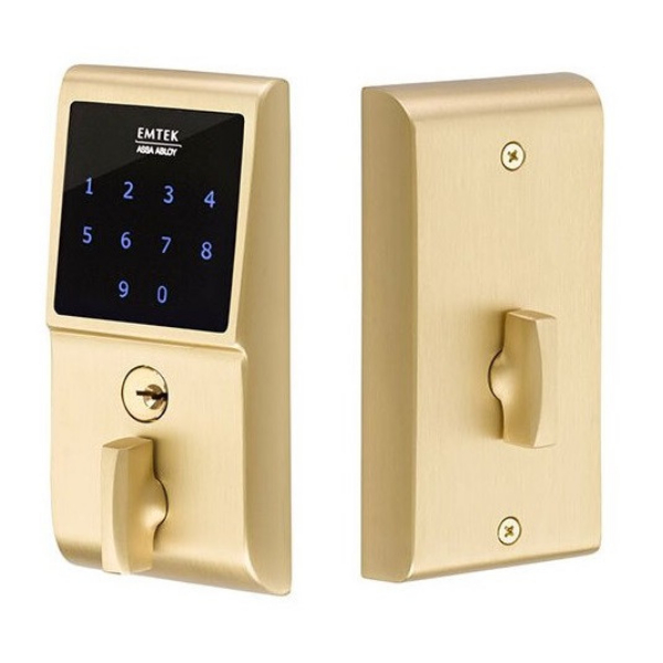 E3020US4 2.375 & 2.75 in. EM-Touch Electronic Touchscreen Deadbolt with Backset - Satin Brass Finish